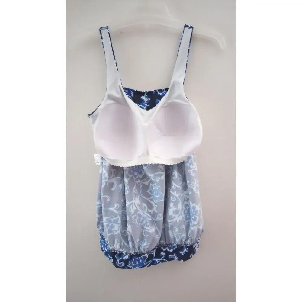 Lands' End Blue & White Floral Tankini Swim Top 12